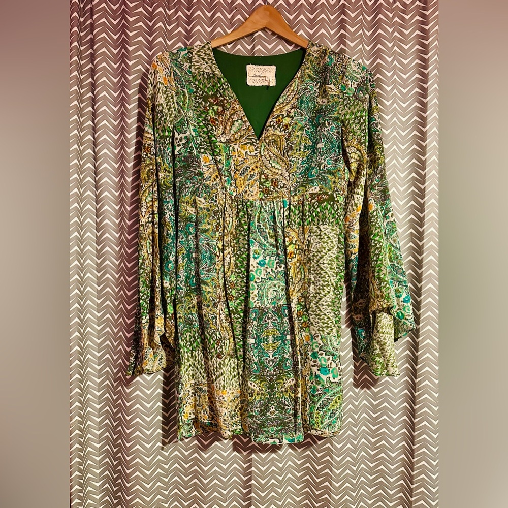 Anthropologie Green and Beige Mini Dress - Picture 3 of 8